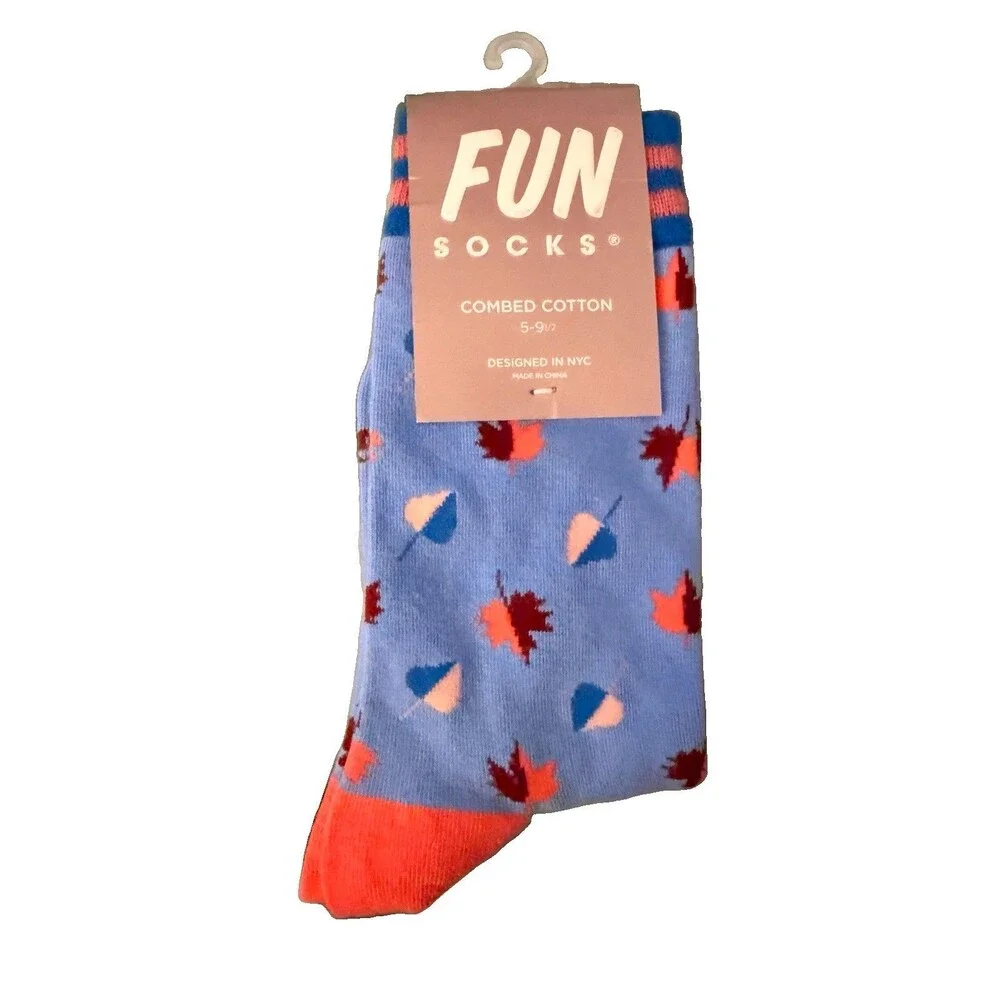 Women’s Fun Socks Crew 2-Pair Fall Leaves Cotton Size 5-9½ New
